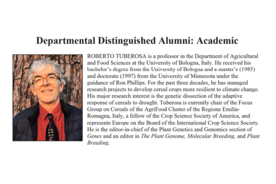 A Roberto Tuberosa il Distinguished Alumni Award dall’University of Minnesota